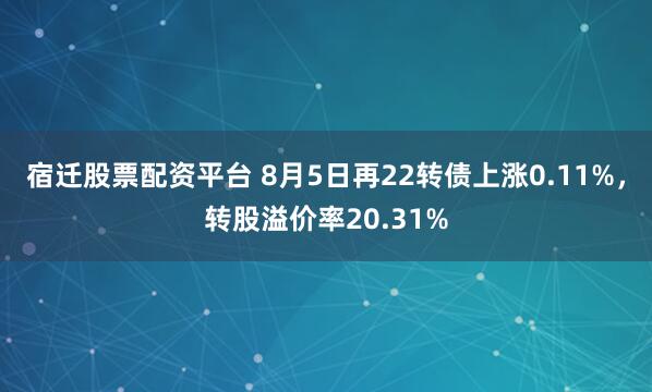 宿迁股票配资平台 8月5日再22转债上涨0.11%，转股溢价率20.31%