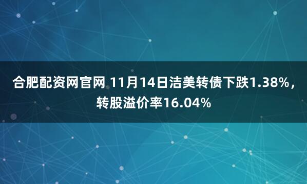 合肥配资网官网 11月14日洁美转债下跌1.38%，转股溢价率16.04%